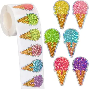 100pcs Summer Ice Cream Cone Sticker Set, Gift Decoration Envelope Seals, Beverage Dessert Packaging Stickers, Unprinted Stickers