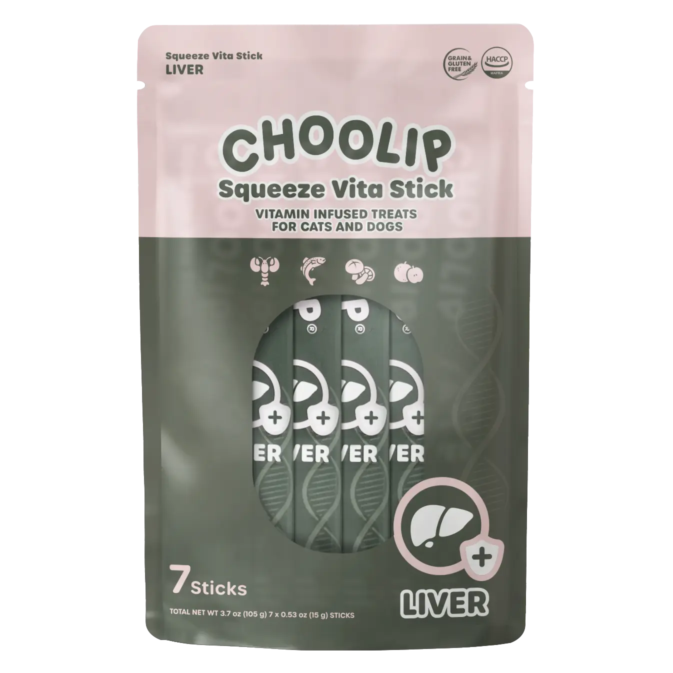 Choolip Squeeze Vita Stick Liver Food Treats with Real Salmon, Lobster, Pear, Gluten-Free Tapioca Starch - Dog & Cat Vitamins for Energy, Digestive Support (Sensitive Stomach, 7 Sticks)