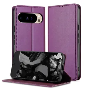 PU Leather Wallet Flip Case with Card Holder & Kickstand for Pixel 10 & 10 Pro Purple