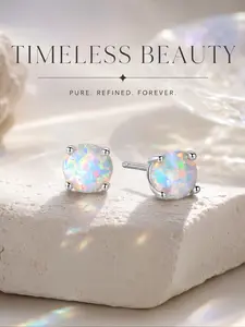 Elegant Women's Round Synthetic Opal Earrings, Nickel-Free Hypoallergenic, Casual Style, Perfect for Daily Wear, Birthday Gifts, Valentine's Day