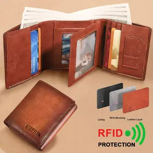 CIEPHIA Men's Genuine Cowhide Leather RFID Blocking Trifold Wallet with ID Windows Multi Function ID Credit Card Holder for Everyday Use & Special Occasions Light Brown Luxury Wallet