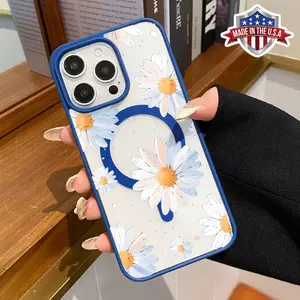 MagSafe Phone Case Compatible with iPhone 16 Pro Max 15 Plus 14 13 12 11 XR E XS Sunset Daisy Clear Acrylic Hard Back Soft TPU Edge Non-Yellowing Protective Cover for Girl