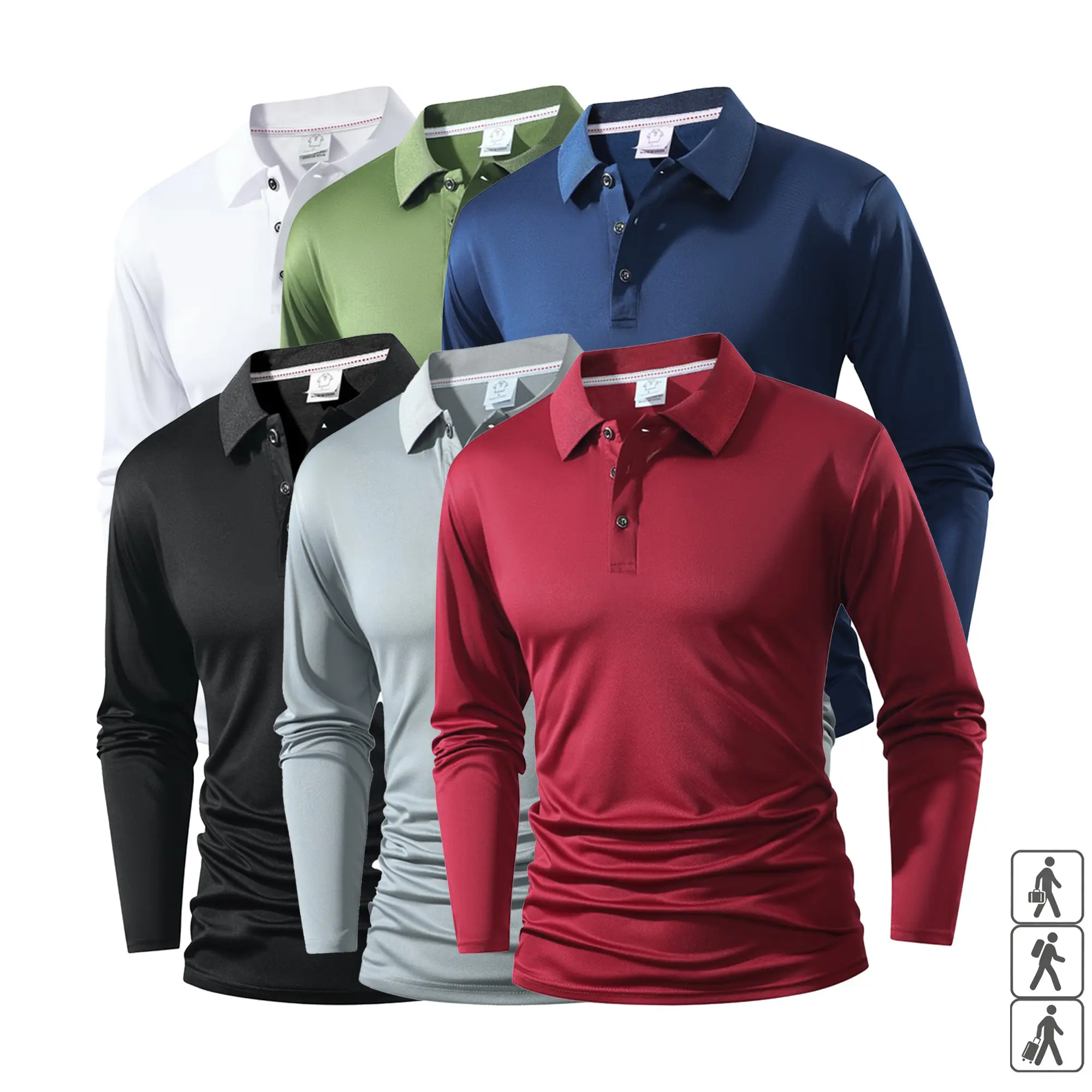 Men's Long Sleeve Moisture-Wicking Polo Shirt - Stretch Performance Golf Top with Textured Waffle Collar, Breathable Athletic Casual Wear, No-Logo,  XXS-2XL, Fast US Shipping #WaffleCollarPolo #MensPerformance #TikTokMadeMeBuyIt
