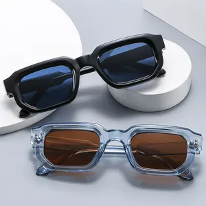 2 Pack Retro Square Sunglasses, Resin Frame UV Protected Fashion Eyewear, Stylish Streetwear Shades in Black And Clear Tone, Classic Versatile Accessory for Summer Daily Wear, Outdoor Casual Outing And All Season Fashion Matching,summervibes