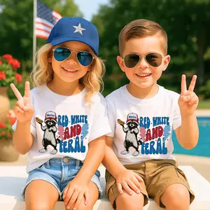 Red White and Feral T-Shirt, Patriotic Raccoon USA T-Shirt, Hotdog Raccoon Tee, Merica Tee, 4th of July Outfit, Family Matching Outfit, Summer Vibes Outfit, Red White Blue Shirt, Independence Day Shirt, Gift for Boys Girls, Trending Holiday Shirt