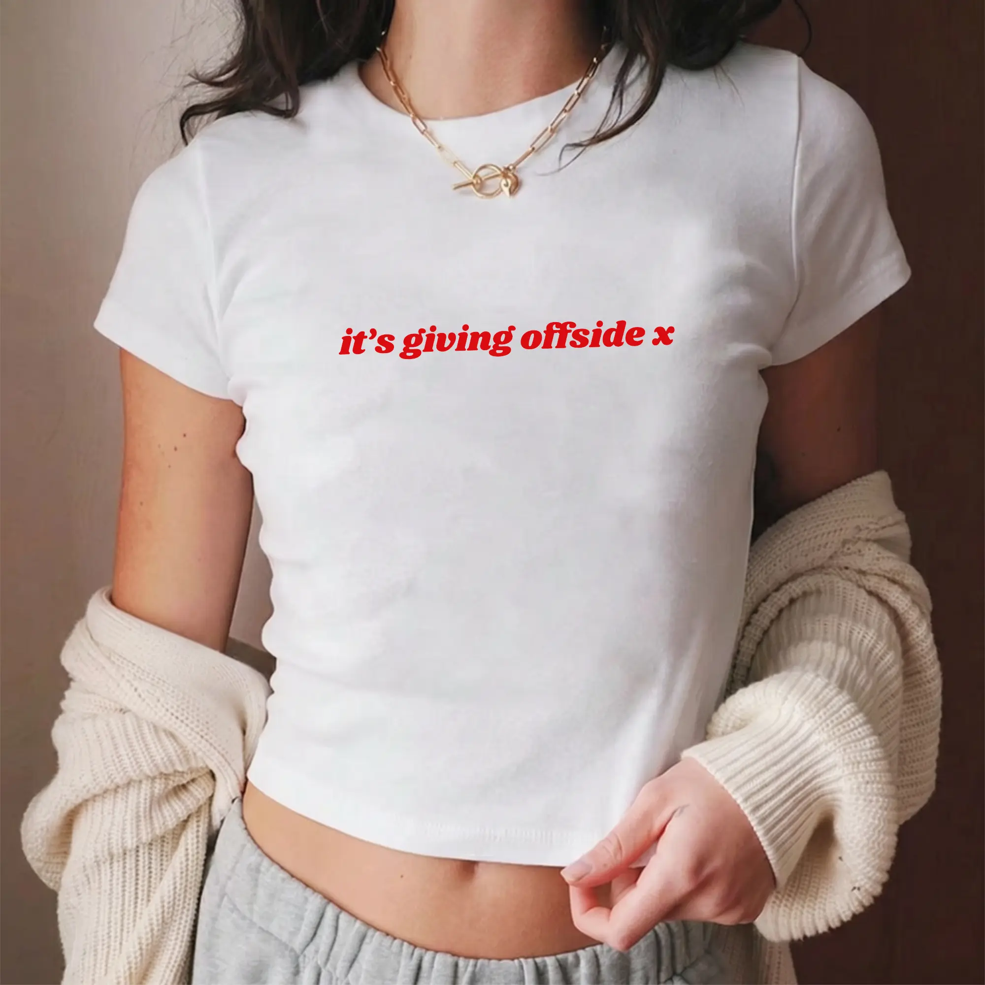 It's Giving Offside Tee (Baby Tee), Funny Quote Graphic Top, Womens Fitted Shirt, Cute Casual Tee, Trendy Everyday Outfit