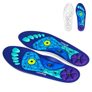 Magnetic Massage Insoles All Day Comfort Energy Boost Shock Absorbing Silicone with Arch Support Hexagonal Pattern Design in Blue, Green & Purple, Ideal for Long Standing Hours Circulation Enhancement Hexagonal Pattern Insoles Textured Foot Pads Massage