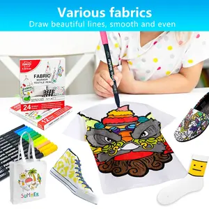 12 Colors/24 Colors Fabric Marker Set, Fine Tip Fabric Paint Markers for Clothes & Textiles, T-Shirts, Bags, Hats, DIY Crafts, Clothing Decorations