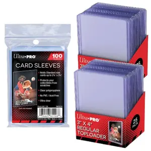 Ultra Pro Toploaders and Penny Sleeves Bundle - 2 Packs of 25 35pt toploaders with 100 clear penny sleeves