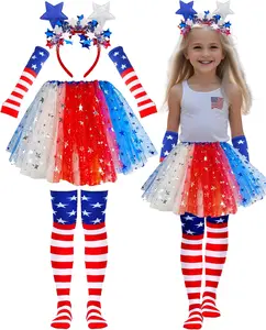 4th of July Tutu Set Over 14 Years Old Years Red White and Blue Tutu Patriotic Costume Accessories Independence Day Costume Halloween Cosplay PartyGift.