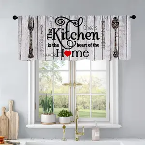 1 Kitchen Knife Fork Wood Grain Background Printed Kitchen Curtain Curtain Living Room Bedroom Bathroom Home Decoration Home Textile 54x18 Inch