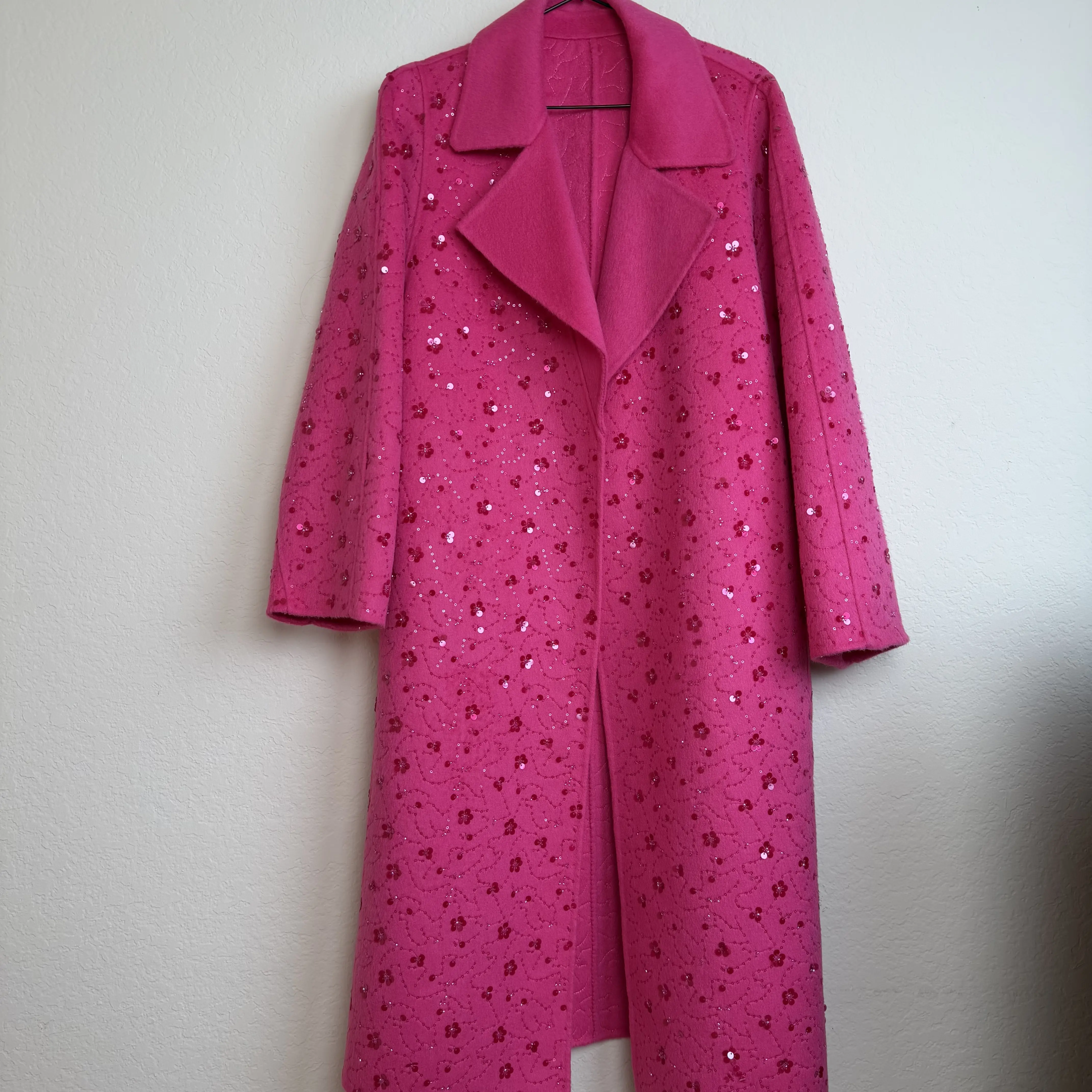 #169 Luna Sparkle Black Sequin Embellished Fuchsia Pink Coat for Women