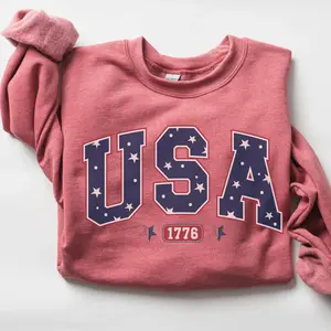 Vintage USA Sweatshirt, 4th of July Sweater, America Sweatshirt, USA est 1776, Patriotic Crewneck, Womens 4th of July Sweatshirt, Flag Sweatshirt - LORA ATCHER