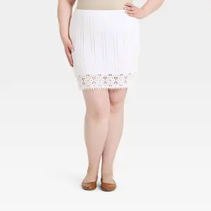 Women's Openwork Sweater A-Line Skirt - Universal Thread White XXL