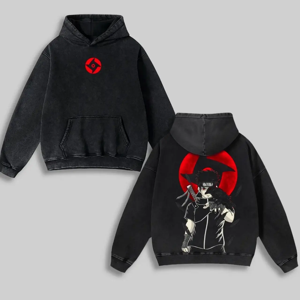 Retro Vintage Limited Shisui Uchiha x Naruto Hoodie, Anime Double Printed Oversized Acid Washed Cotton Hoodie, Anime Manga , Anime Merch SDX