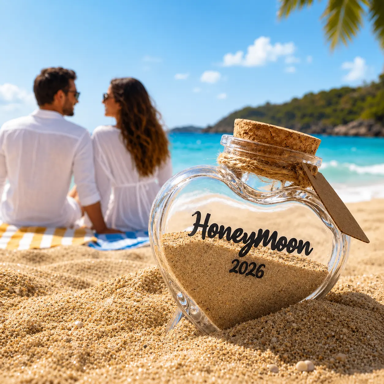 Honeymoon Sand Keepsake Jar 2026, 40ml Heart-Shaped Glass Memory Bottle with Gift Box & Message Card, Wedding, Bridal Shower & Newlywed Gift