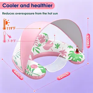 Adult Inflatable Pool Float Lounge Chair with Adjustable Canopy Sun Shade, Built-in Cup & Phone Holder, Ideal for Beach & Pool Water Leisure