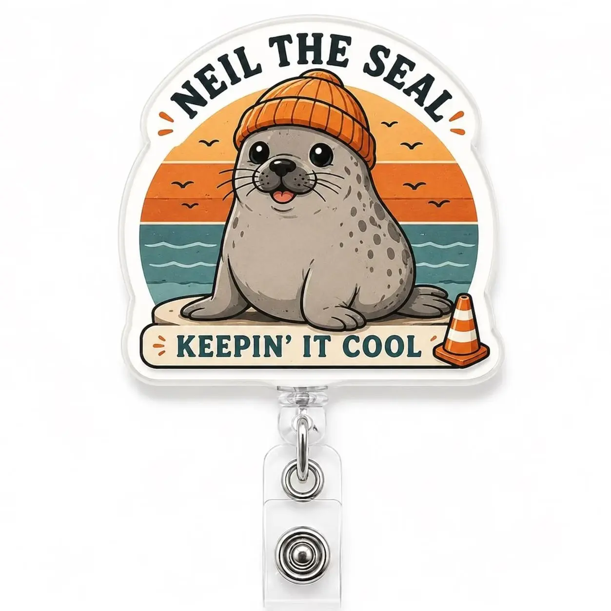 Funny Seal Badge Reel Cute Ocean Animal Retractable ID Holder Marine Life Badge Clip Gift for Nurse Teacher Office Worker PHT