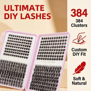 384 Bundles False Eyelashes, 0.07mm Curling Degree, Naturally Slender Mixed Length 9-16mm, Easy-To-Use Curling Mascara for Beginners, DIY Lash Clusters