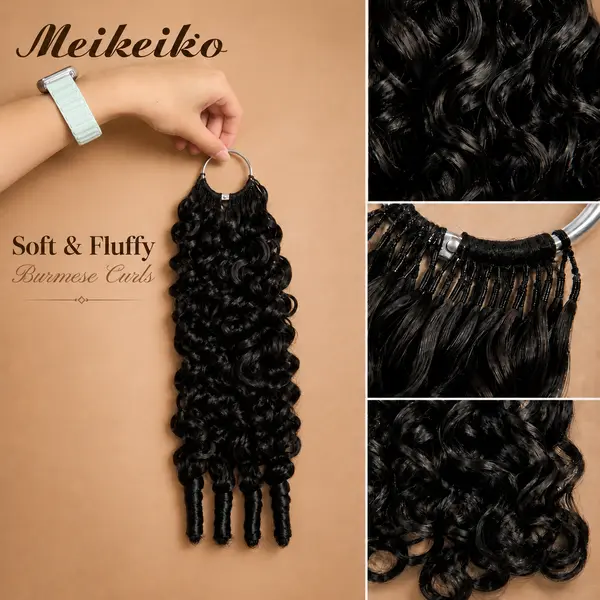 Meikeiko Human Hair Crochet Extensions, Burmese Curly Pre-Separated 60g Pack for Modern Natural 20-Inch Boho Knotless Hair Braids, Boho Braids, Unisex, Heat Resistant, Bohemian Human Hair Extensions & Pieces