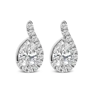 14K White Gold 5/8 Cttw Lab Grown Diamond Tear Drop Halo Stud Earring