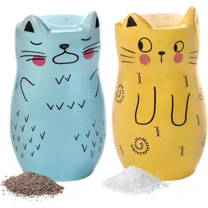 Cartoon Cat Salt & Pepper Shaker Set, Handpainted Stoneware, Dishwasher Safe Ceramic Kitchen cracker  barrel  salt  pepper  shakers Kitchenware Home Holes Handmade
