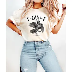 F-Caw-F T-Shirt, Halloween TShirt, Fall Shirt, Raven Crow Funny Tee Women's Print Short Sleeve Shirts