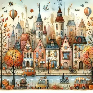 Cartoon City Pattern DIY Diamond Arts Colorful Painting Kit without Frame, DIY 5D Diamond Arts Colorful Painting Kit for Beginner, Wall Art Decor for Home, Handicraft