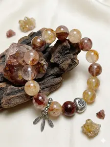 Yastlcee Natural Crystal Bracelet for Women, Hematite Quartz, 4-Strand Elastic, 7in/7.5in, Ideal for Yoga & Daily Wear