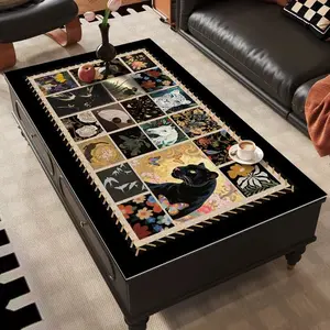 Coffee Table Tablecloth PVC Waterproof Oil-Proof No-Wash Coffee Table Mat, Black Vintage Tablecloth, Wash-Free Leather Dining Table Mat