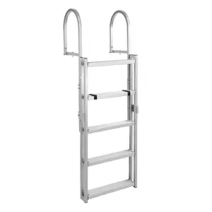 5-Step Retractable Dock Ladder, 350LB Aluminum Boat Ladder with Non-Slip Treads & Quick-Release Buckles, Saltwater-Proof Design for Pontoon, Pool, Lake, Marine Use