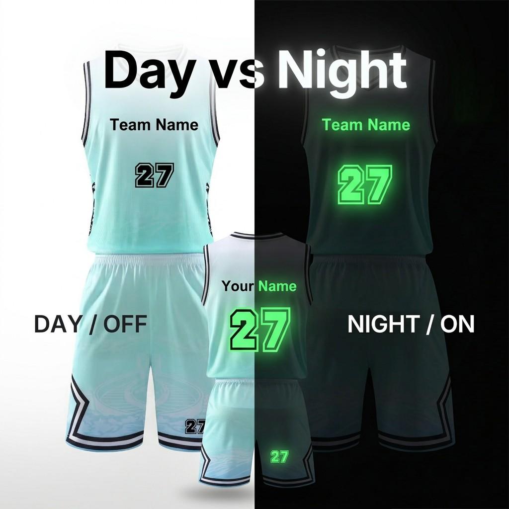 Personalized Luminous Custom Basketball Jersey Set, Fine Knitted Pattern, DIY Team Name & Number, for Team Training & Games