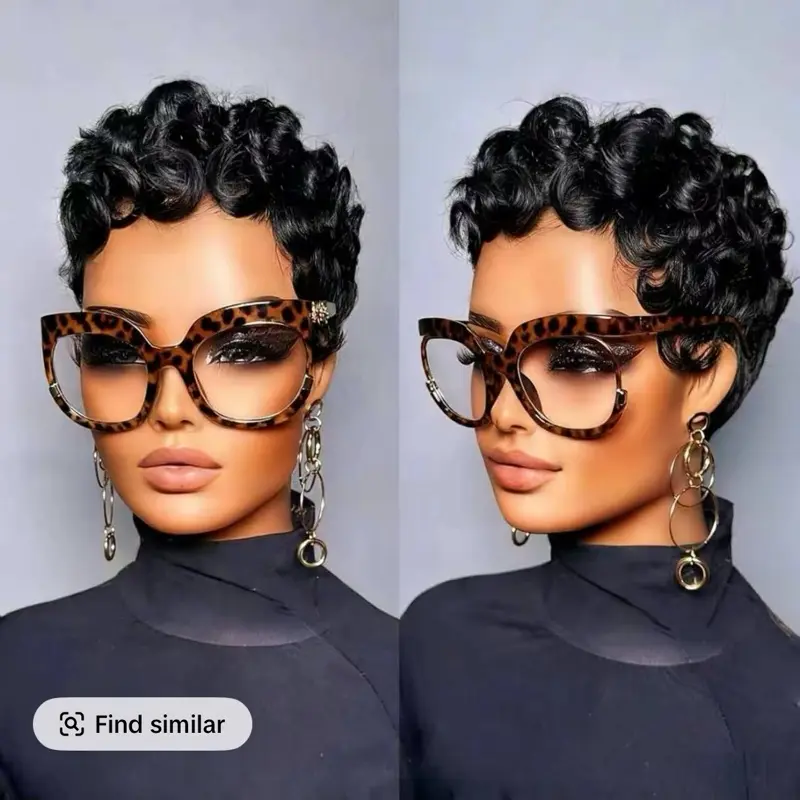 ShowRealHair Short Pixie Cut Wig Straight Virgin Brazilian Human Hair Natural Black With Bangs Full Machine Ready To Go Glueless Wig 6 Inch