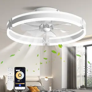 BAYSQUIRREL Ceiling Fans with Lights and Remote 3000-6000K Dimmable Bladeless Fan Light 6 Speeds Reversible Modern Flush Mount Ceiling Fan for Bedroom Energy-Saving Quiet Operation with App Control and Energy Efficiency