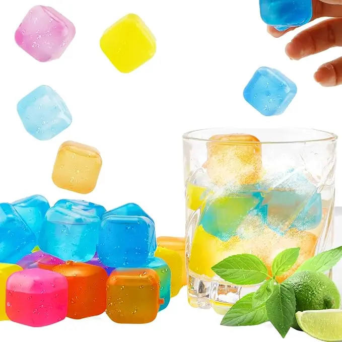 Halloween Fall Gift Reusable Ice Cubes for Drinks Square Plastic Ice Cubes 20 Pack Freeze Drinks Without Diluting, Easy to Use