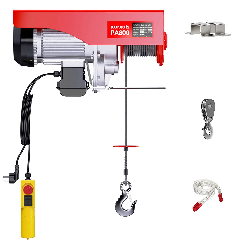 DSLM PA800 Compact Electric Hoist with 1450W High-Torque Motor, Dual-Load Design (880/1760lbs-2200lbs), Alloy Steel & Aviation Aluminum Lifting Tool, 39.4ft Lift Height, Heavy-Duty Steel Hook, for Construction Sites, Farm Use, Garages, Remote Control, Com