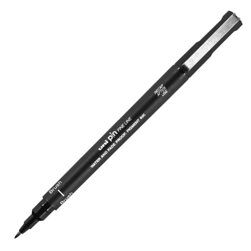 uni™ Pin Brush Tip Fine Line Drawing Pen - Water-Resistant Fade-Proof Pigment Ink, Steel Nib, Compatible with Art Pens & Refills, for Architects & Graphic Designers, Art Craft Drawing, Cross-Hatching, Adapts to Any Pressure, Angle or Speed