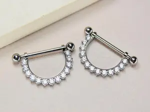 14G Titanium Nipple Barbell, Internally Threaded CZ Dangling Nipple Ring Piercing, Pair of Sparkling Nipple Ring Body Jewelry