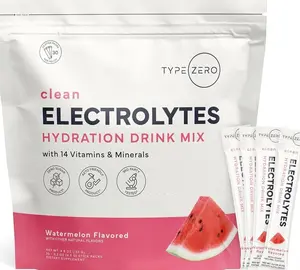 Type Zero Sugar Free Electrolytes Powder Packets + Clean Hydration Powder Stick Packs with 14 Vitamins and Minerals - Watermelon Flavor, 30 Servings