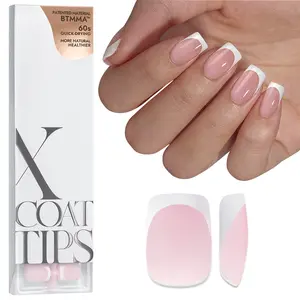 BTArtboxnails XCOATTIPS Press on Nails - 150pcs White french Pink Short Square or Almond or Coffin French Tips, Pink Soft Gel False Nail, Soak Off Acrylic Fake Nails Extensions