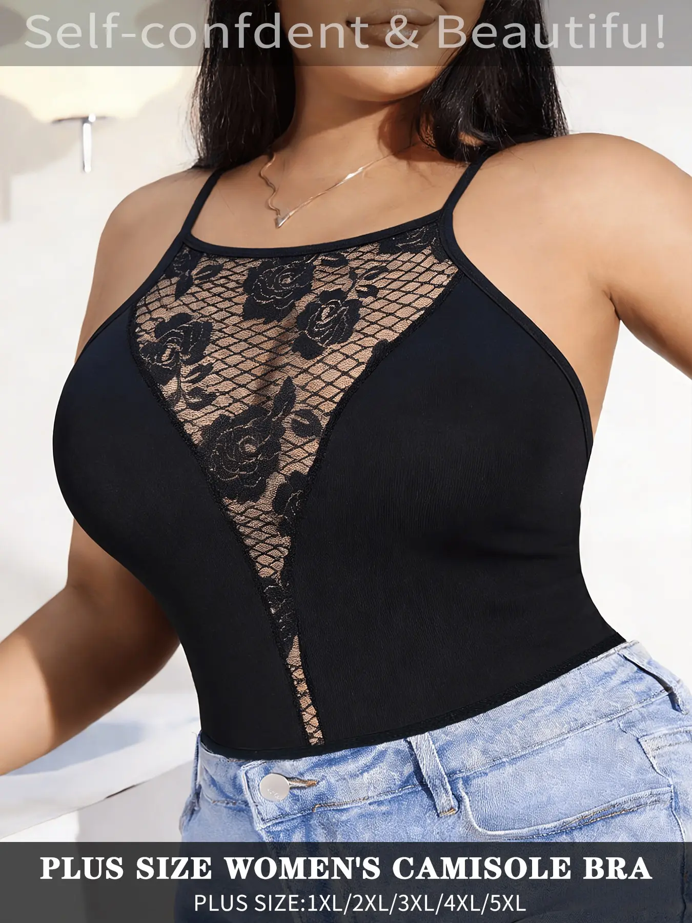 1/2/3/4PCS Elegant Plus Size Lace Patchwork Camisole Sexy V-Shape Mesh Floral Bralette  Comfortable Wireless Bra for Daily Wear