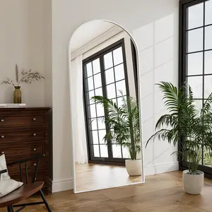 76" x 34" Floor Length Mirror, Arch Full Length Mirror, Mirror Full Length Hanging or Leaning, Body Mirror with Stand, Wall Mounted Mirror, Arched-Top Mirror with Aluminum Frame for Bedroom(White)