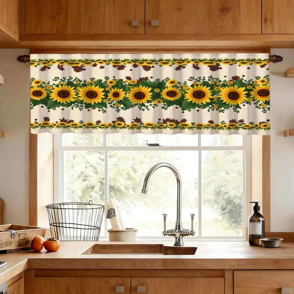 1pc Sunflower Pattern Valance, Valances for Windows, Pastoral Style, Ideal for Kitchen Curtains Living Room Curtain, Coffee Shop Restaurant Home Decor, Perfect for DIY Enthusiasts