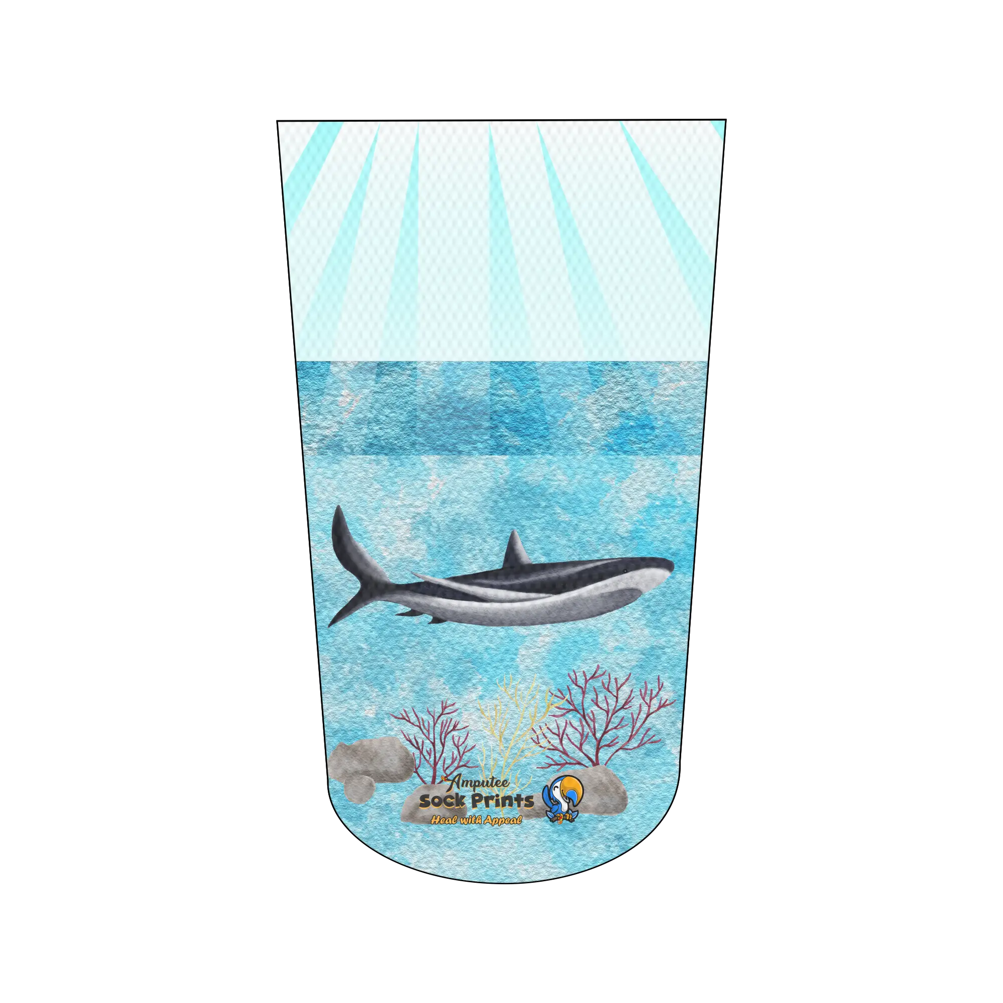 Amputee Sock "Shark by Ocean Floor v1", Prosthetic Limb Sock, 3ply Stump Sock