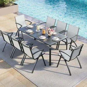 New Upgraded Patio Dining Set 9 PCS with Outdoor Dining Chairs 8PCS & 71" Aluminum Patio Table – Textilene Comfort Chair Sleek, Rust-Proof Design for Garden, Poolside