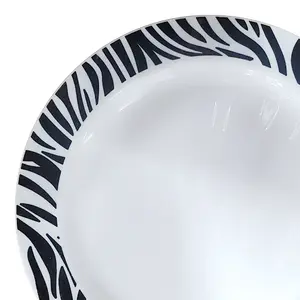 White with Black Zebra Design Round Disposable Plastic Appetizer/Salad Plates (7.5")