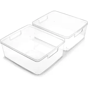 BINO Plastic Storage Bins Medium 2 Pack THE LUCID COLLECTION MultiUse BuiltIn Handles BPAFree Clear Storage Containers Fridge Organizer Pantry Home Organization