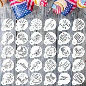 30 Pcs Reusable 4th of July Cookie Cake Stencils Templates Mold Tools for Baking Independence Day American Flag Painting Dessert Coffee Patriotic 250th Anniversary Party Decoration