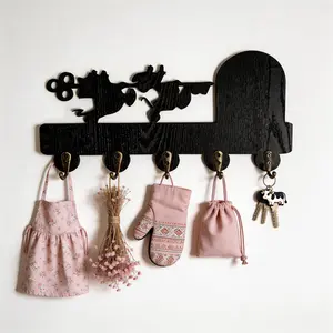 Wooden Hat Rack Hook, Vintage Key Holder, Cartoon Mouse Design, 5 Hooks, Pet Storage Hook, Wall-Mounted Decor for Bedroom, Bathroom, Living Room