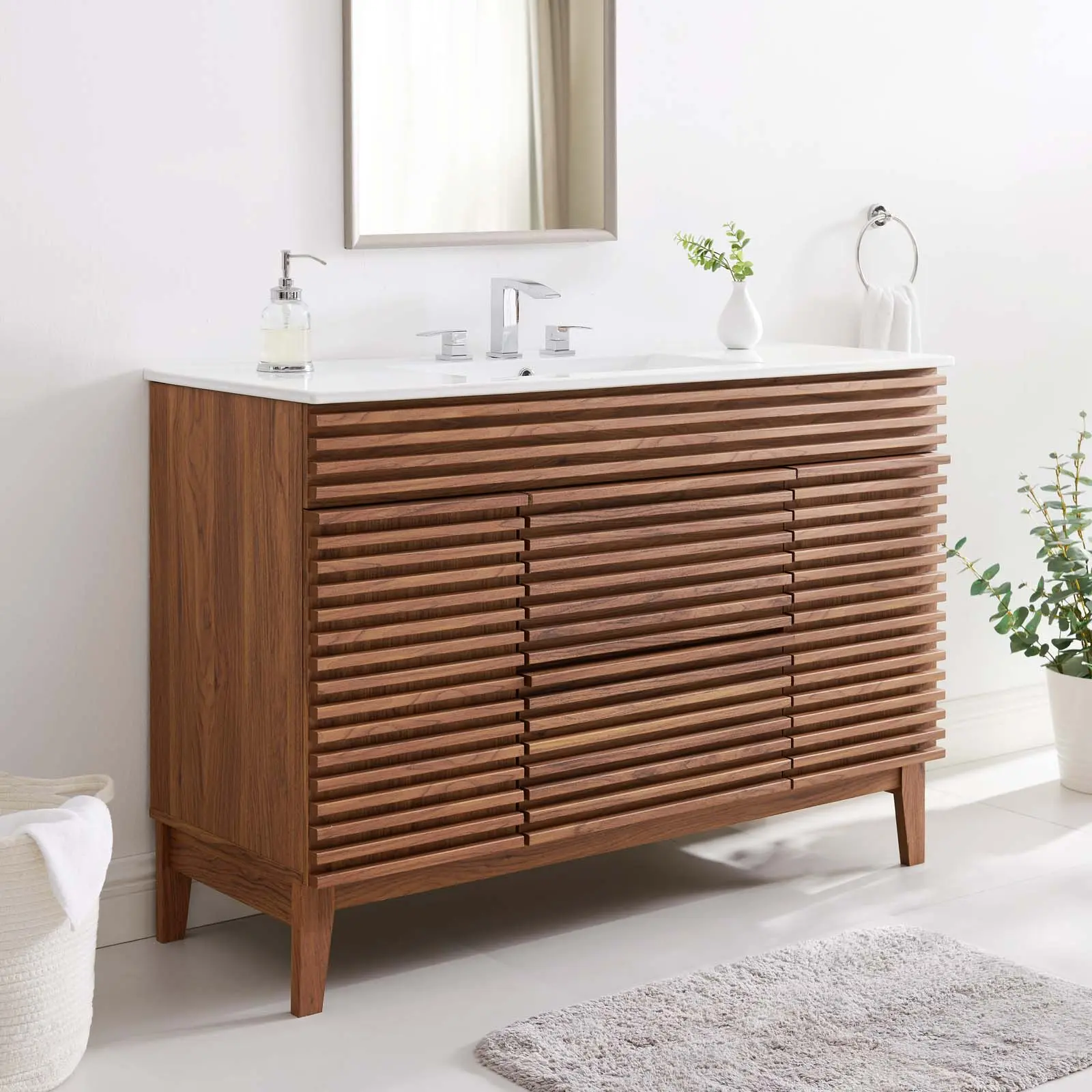 Modway Render 48" Single Sink Bathroom Vanity in Walnut White